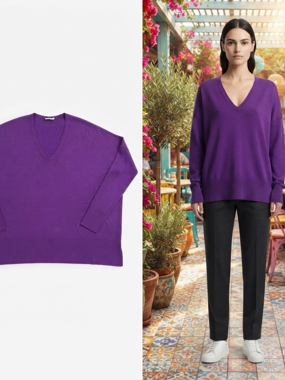 Akris Punto V-Neck Sweater in Vibrant Purple 100% Virgin Wool $900 Retail Size 8